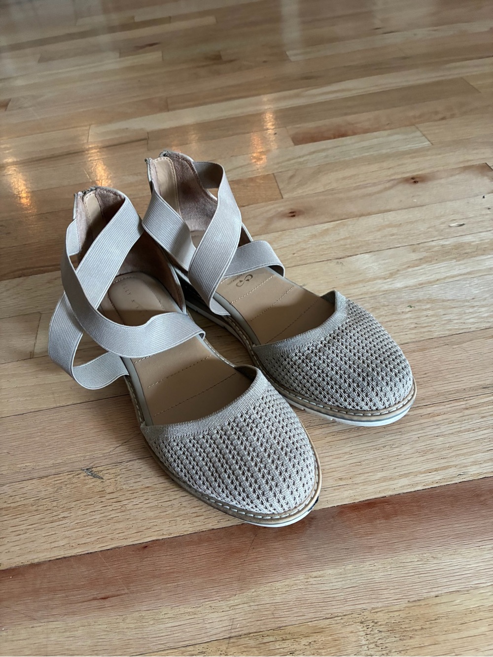Kelly & Katie Neutral Woven Espadrille Flats with Elastic Cross Straps